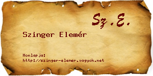 Szinger Elemér névjegykártya